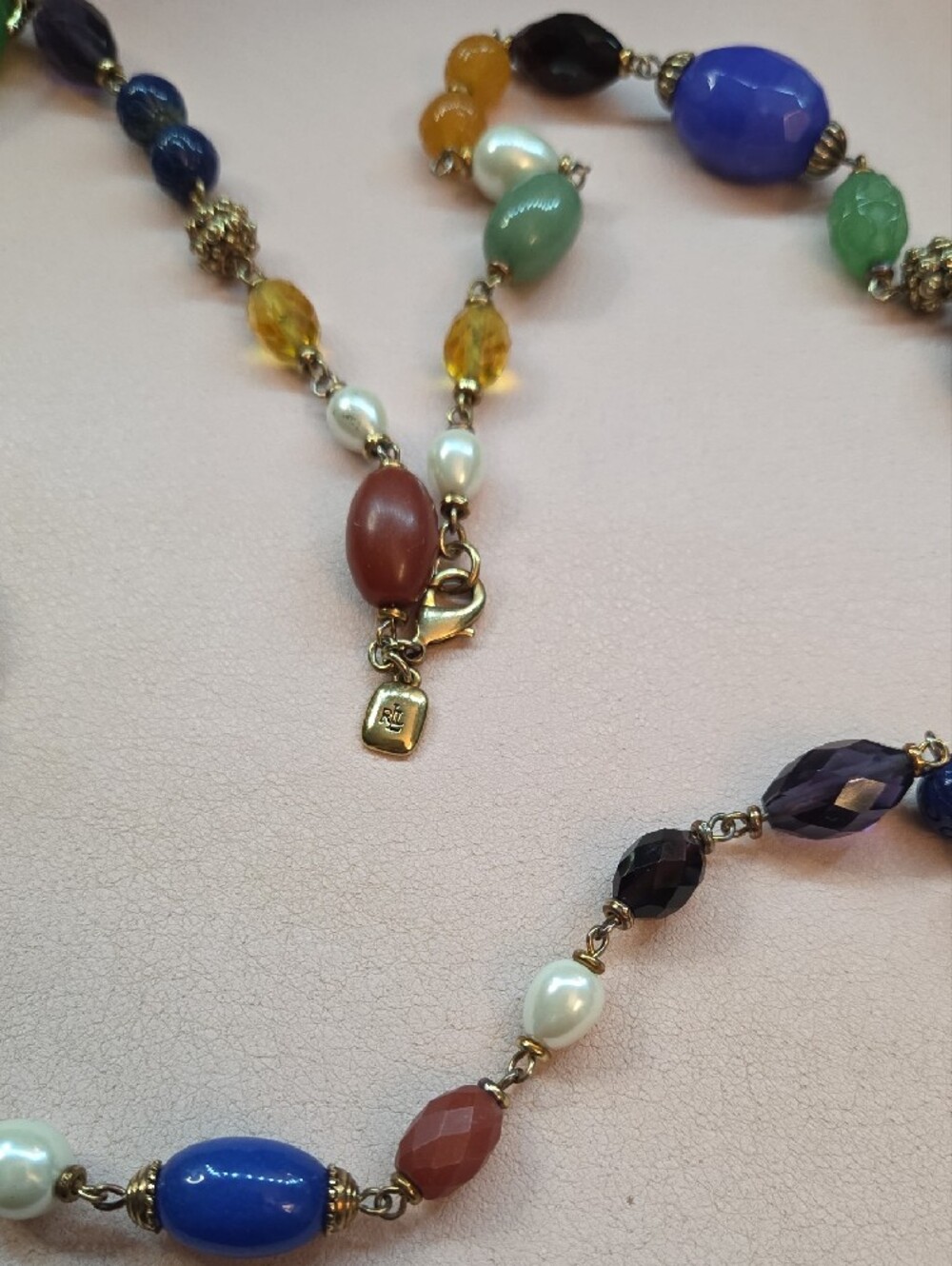 Multicolor Beaded Statement Necklace with Pearls - Picture 5 of 6